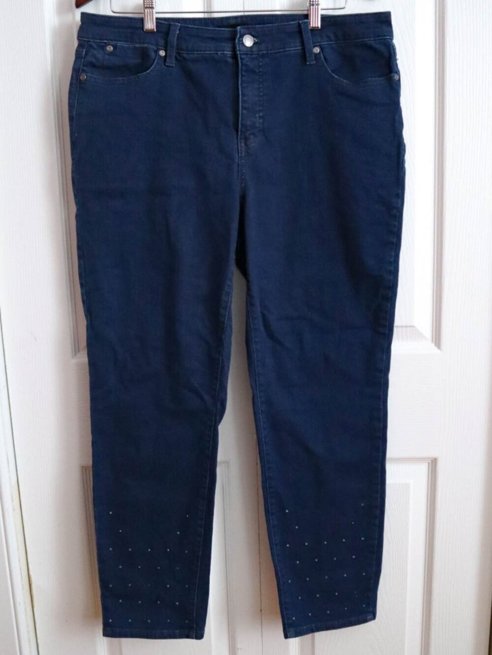 Talbots Slim Ankle Jean Dark Wash Denim Women's Sz 14 Light Stretch Polka Dots